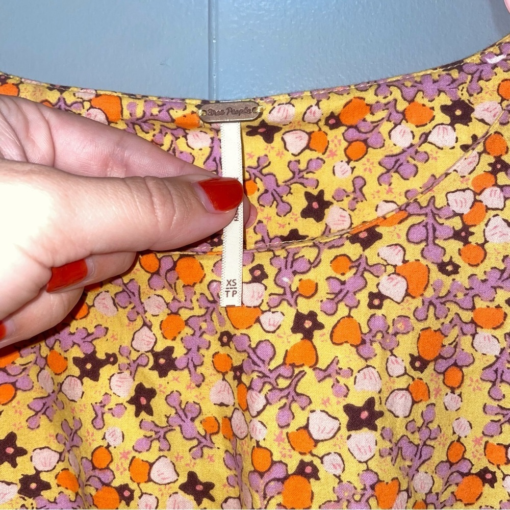 Free People Pennie Cinched Waist Floral Mini Dress in Yellow Gold Honey Comb XS - Picture 8 of 11